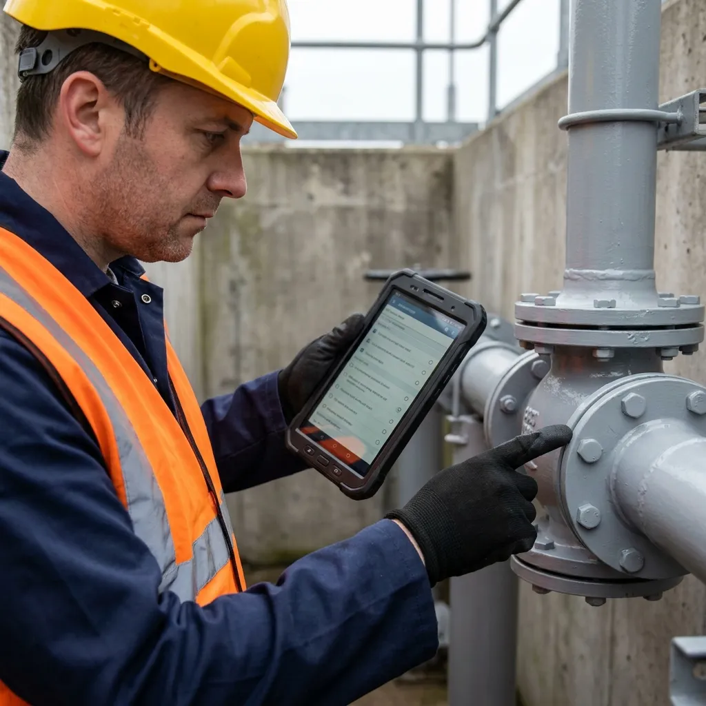 Industrial operative performing a quality inspection in high-vis PPE