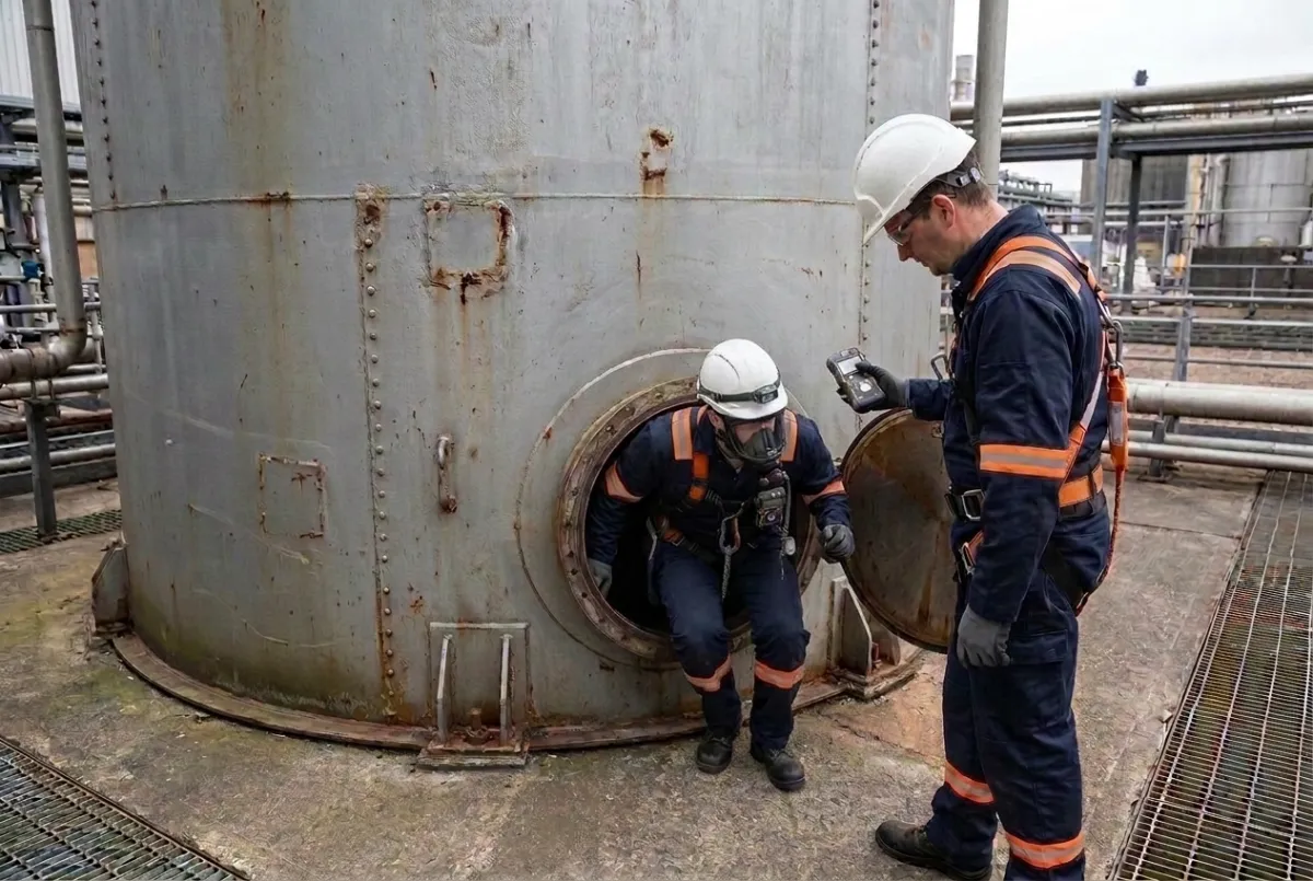 Confined Space & Industrial Plant Cleaning UK inside a controlled vessel and plant maintenance environment.