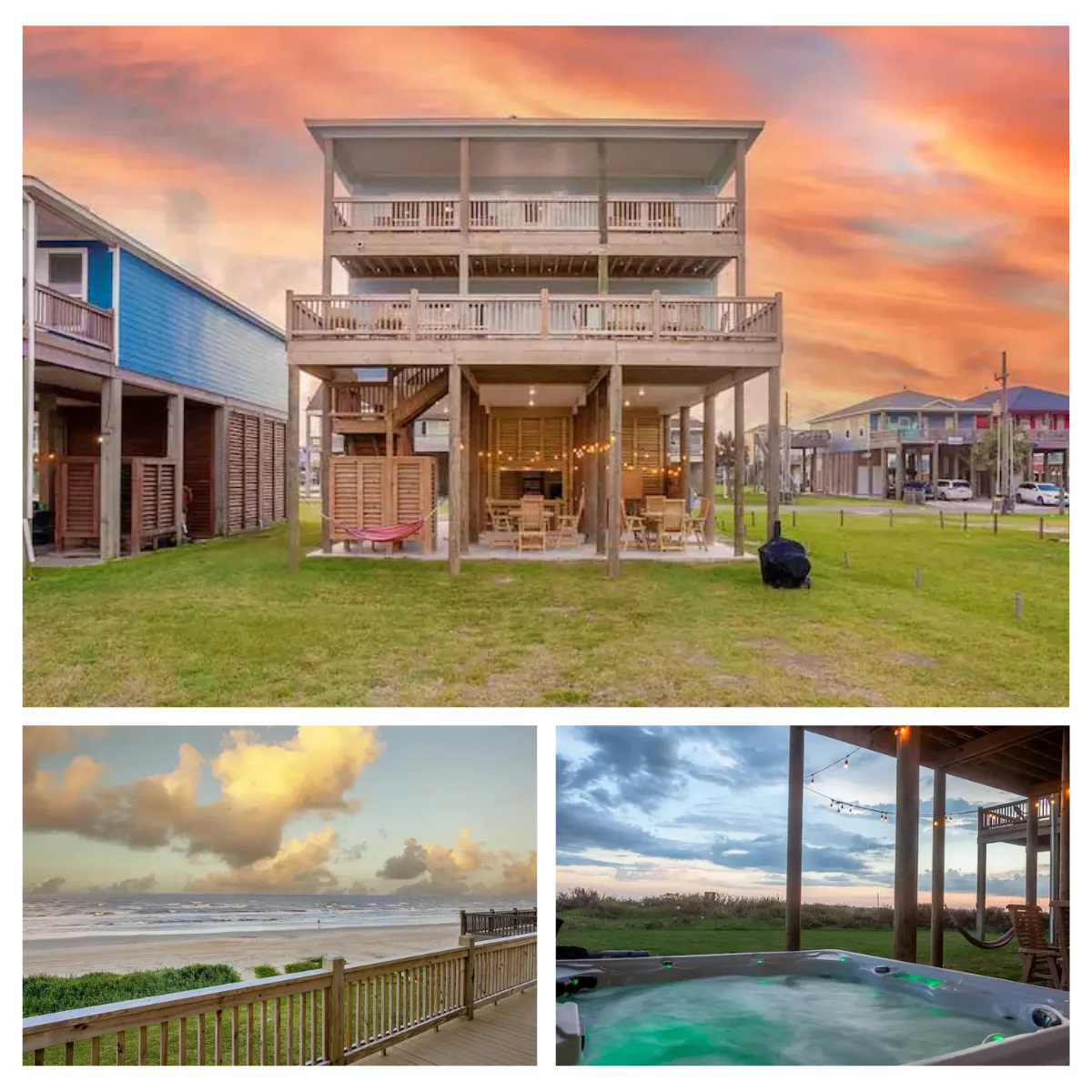 Relax at "Redfish Retreat" in Crystal Beach, TX, with a new 8-person hot tub under the house for your beachfront getaway.