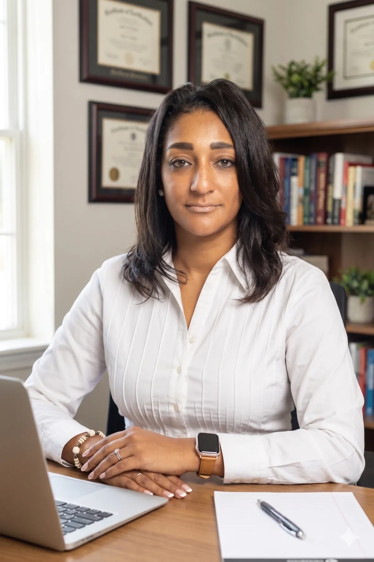Licensed insurance professional and business consultant seated in office environment providing retirement and protection guidance for business owners