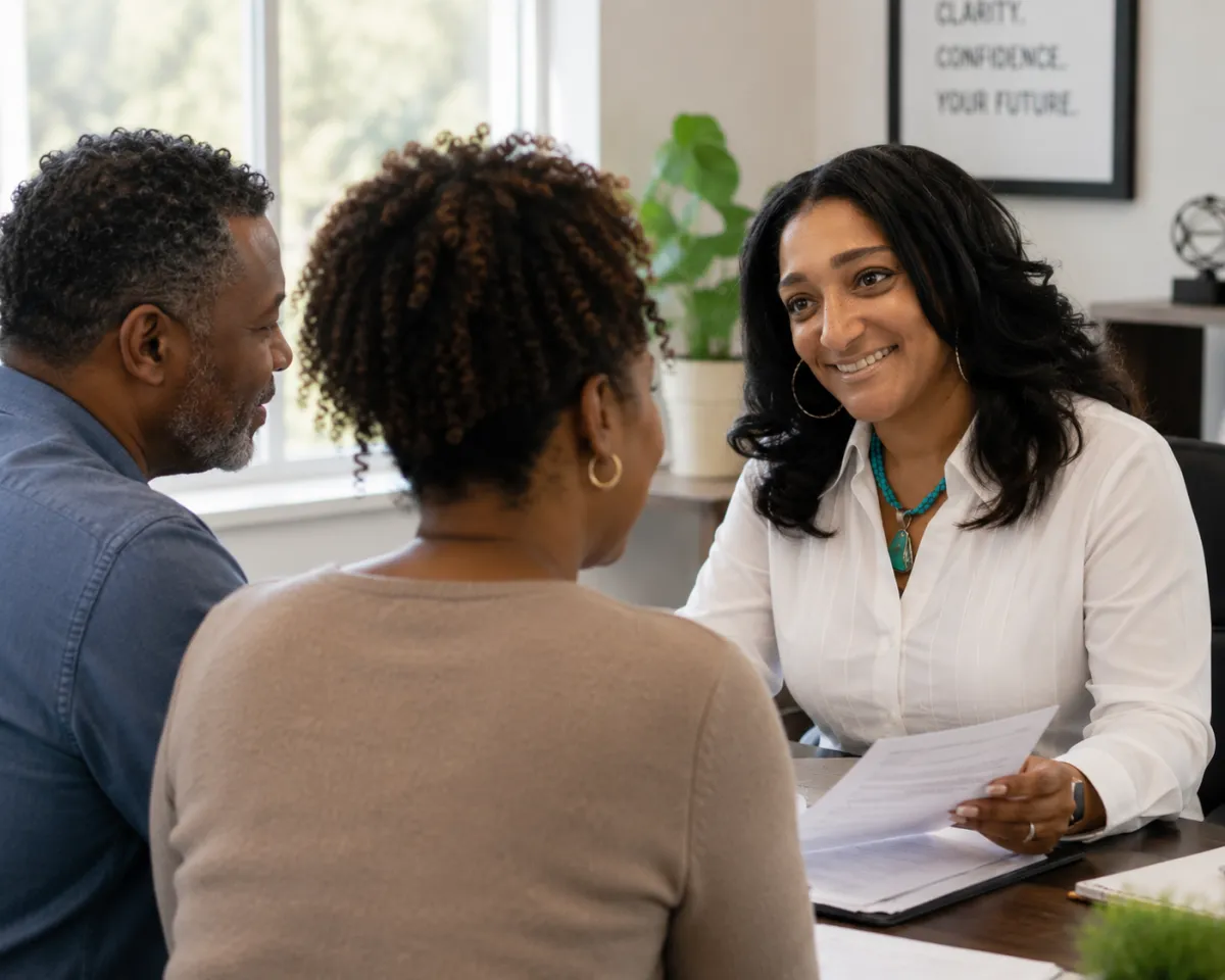 Financial advisor helping a couple with retirement and financial planning