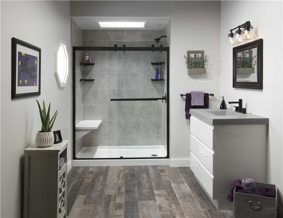 Modern walk-in shower with glass doors North Alabama