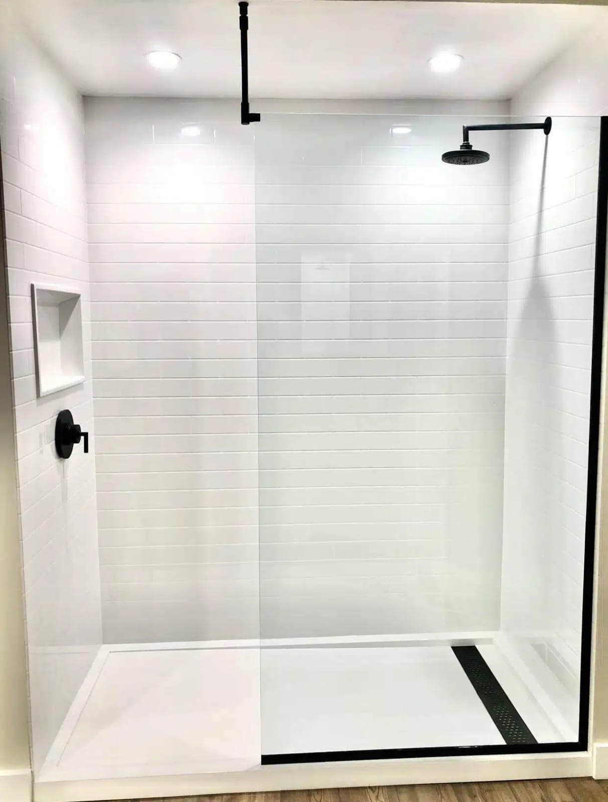 Modern walk-in shower with glass doors North Alabama