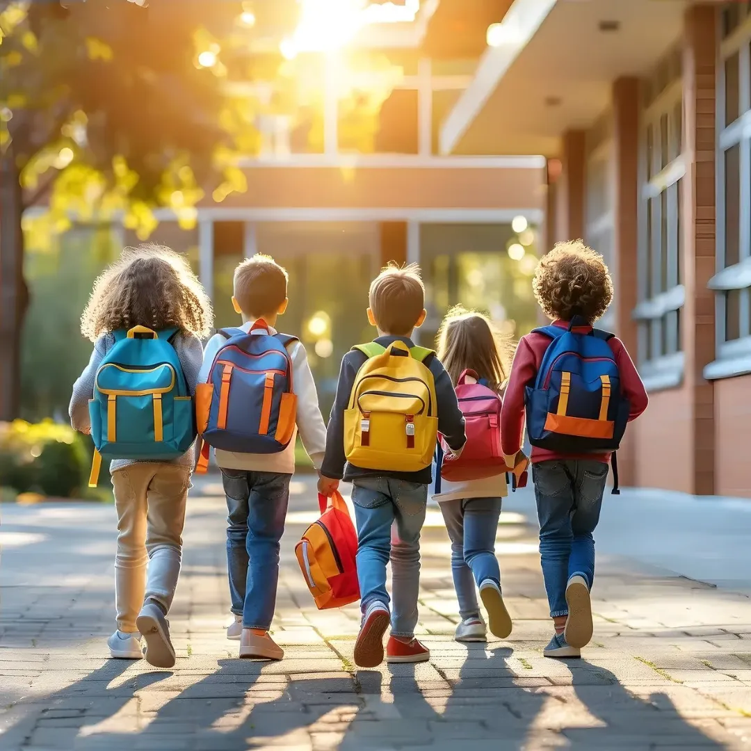 children walking together in the sun