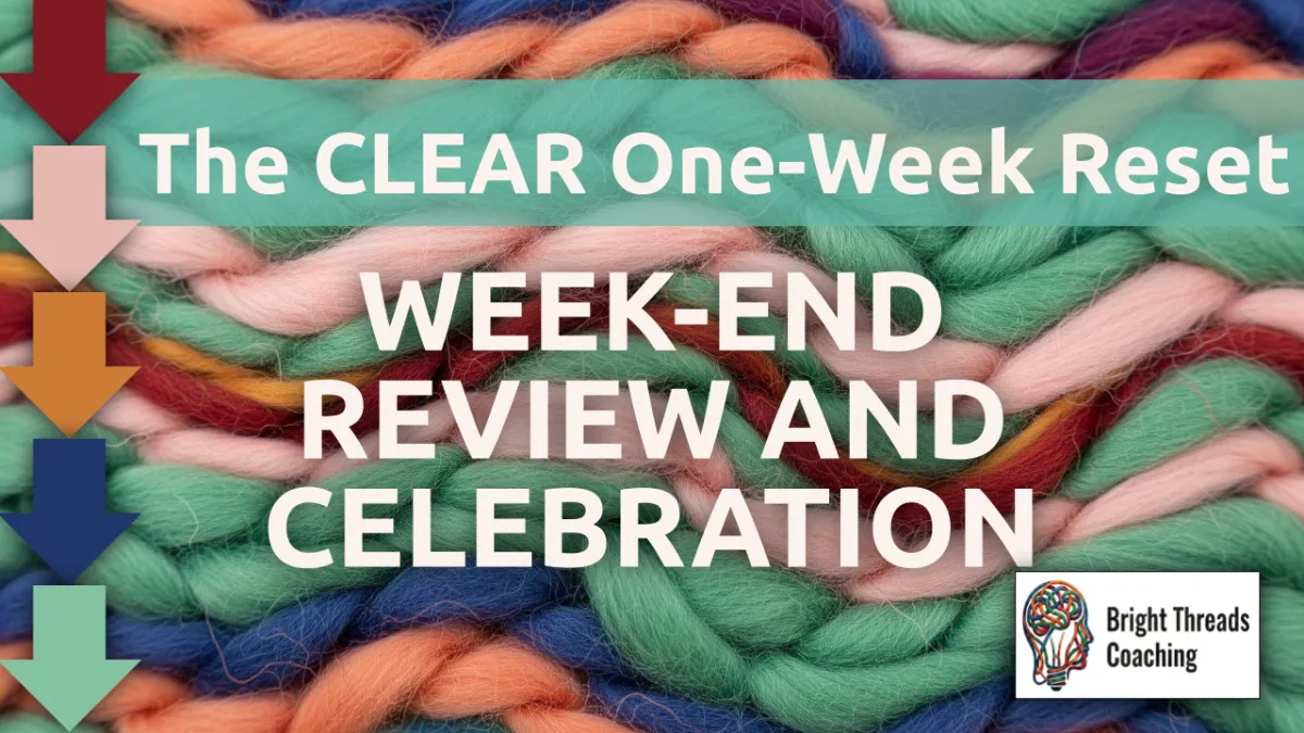 A screenshot of a course lesson from the CLEAR One-Week Reset, called 'Week-end review and celebration'