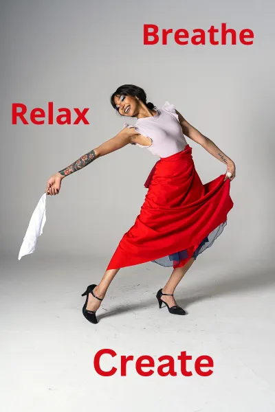 A relaxed, happy lady dancing with joy