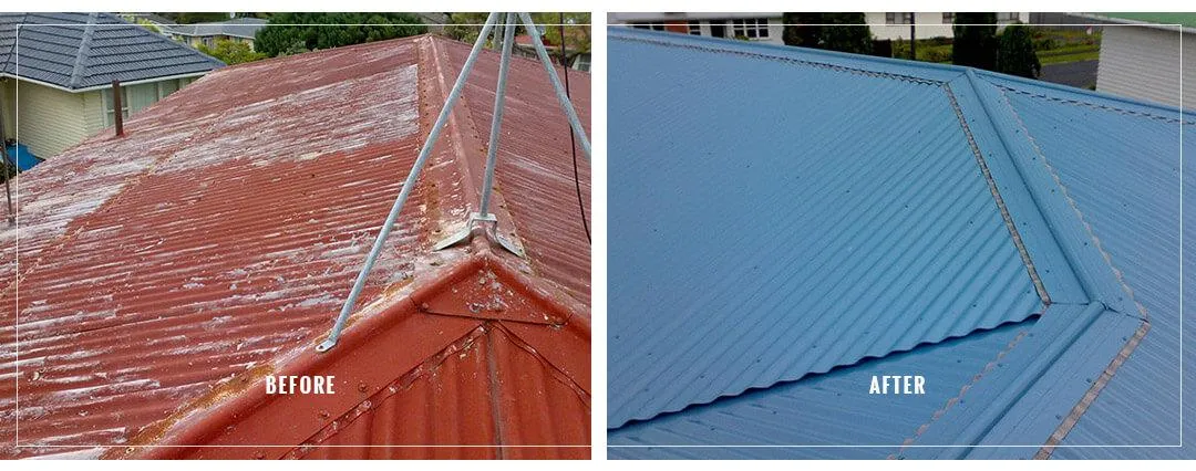 Metal roofing installation before and after