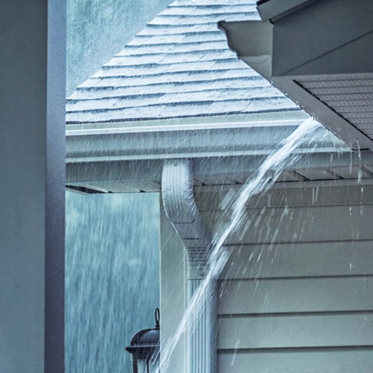 Overflowing gutters during heavy rain in Massachusetts home