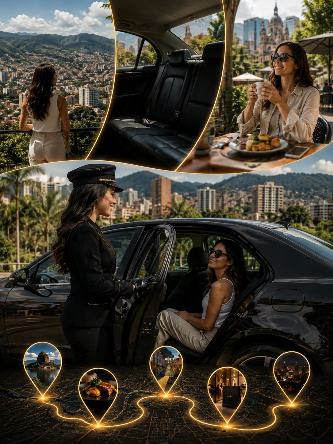 Luxury interior of a private car navigating Medellín