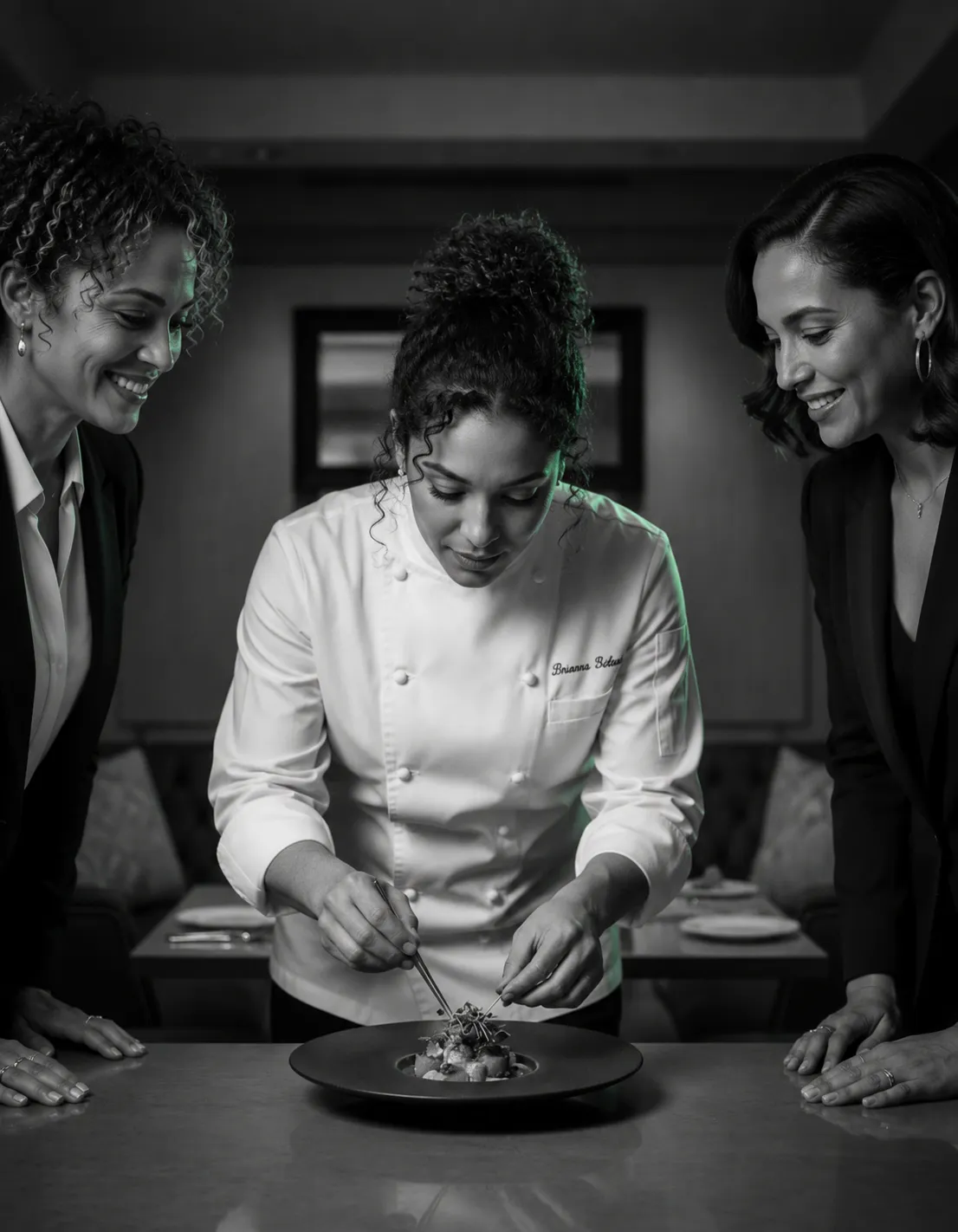 Chef interacting with VIP guests at an executive luxury dining event