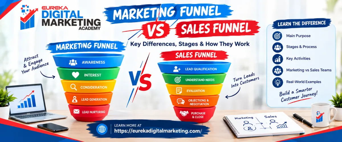 Marketing Funnel vs Sales Funnel: Key Differences, Stages & How They Work Eureka Digital Marketing 