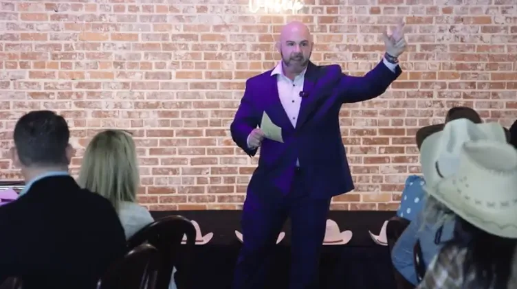 Aerial view of a new suburban house with measurement overlays indicating square footage and lot boundaries.