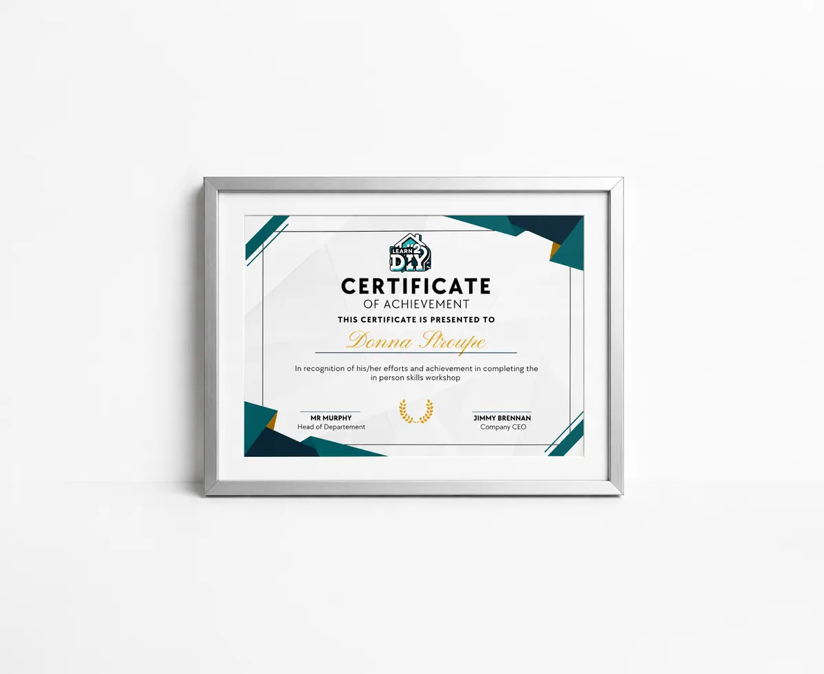 Framed Learn2DIY Certificate of Achievement