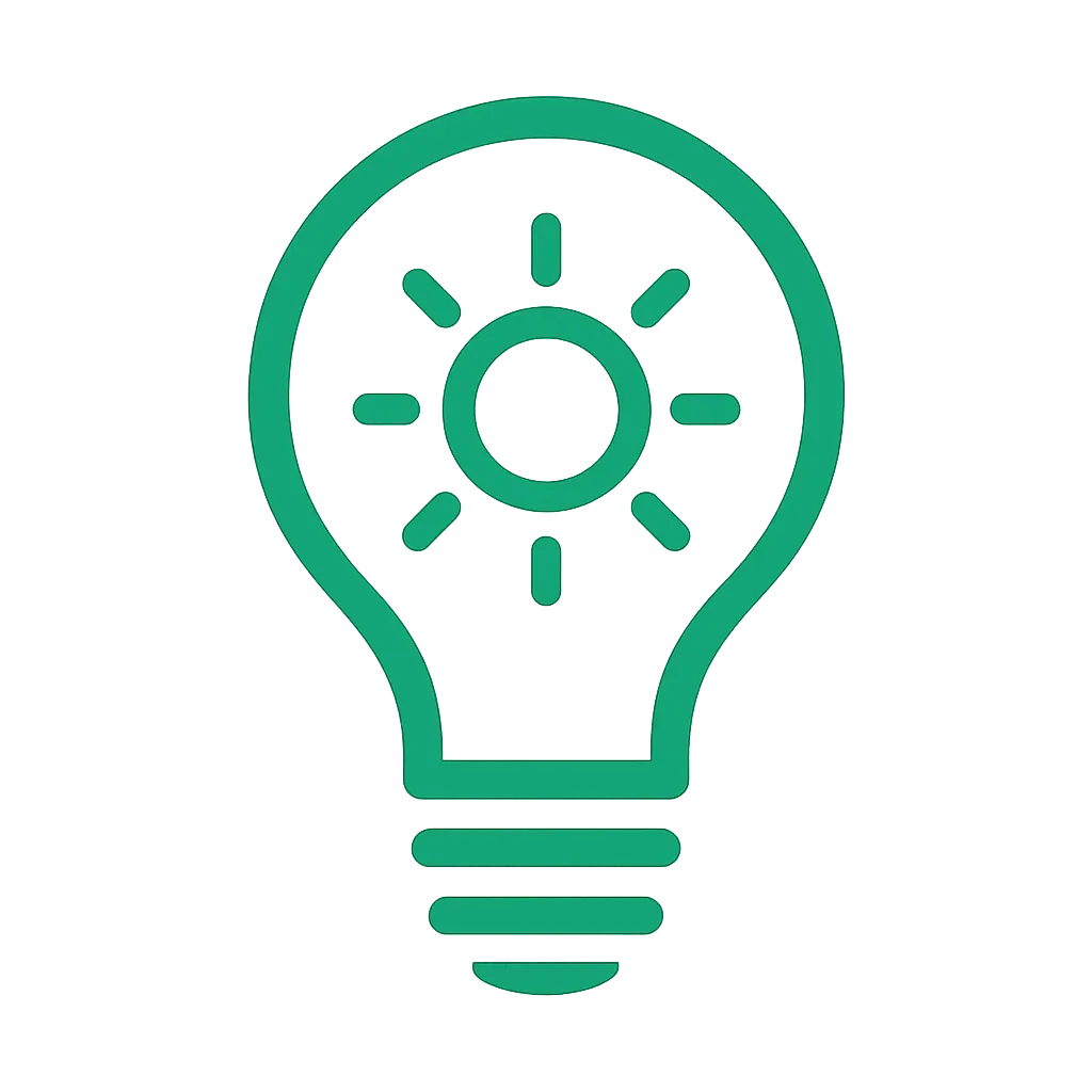 Icona di una lampadina con raggi solari, che rappresenta le soluzioni innovative di energia solare di Serenergy per una gestione energetica efficiente.