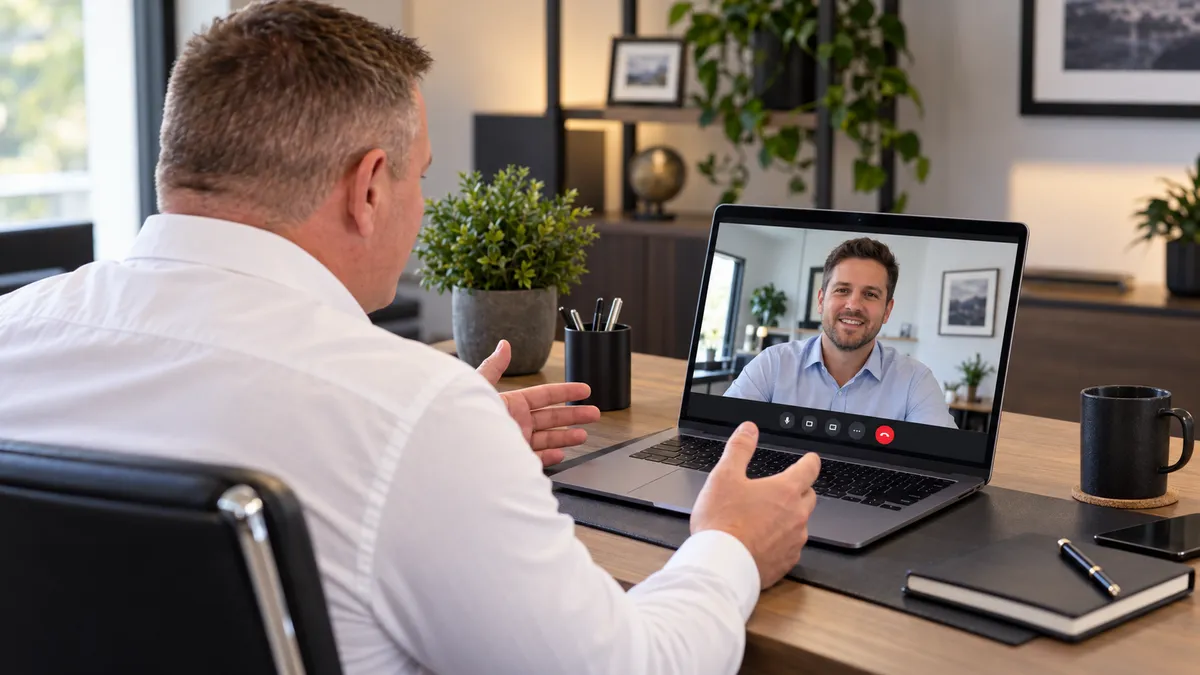 Martin on a video call with a business owner