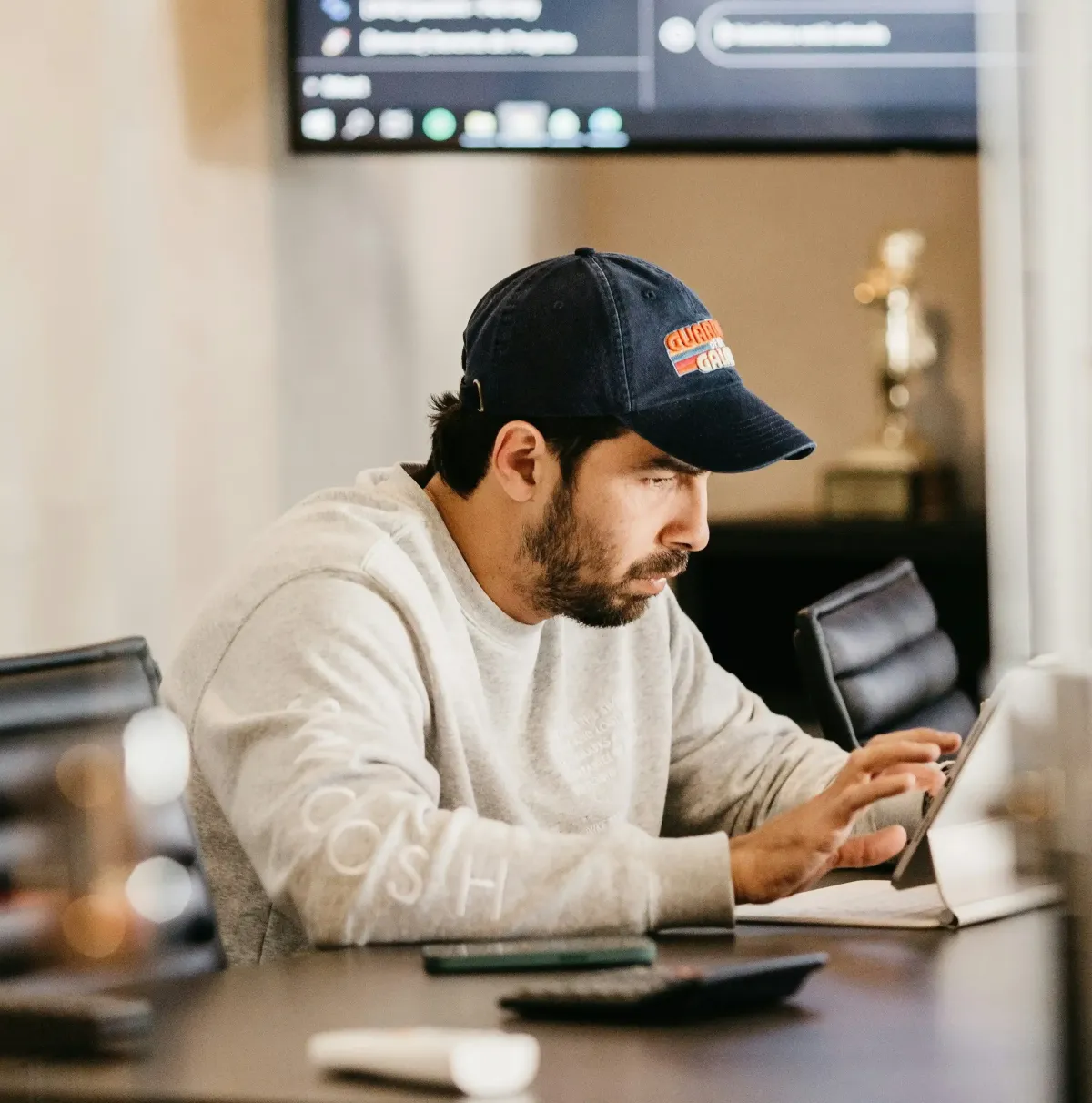 Local business owner checking Google search results on tablet