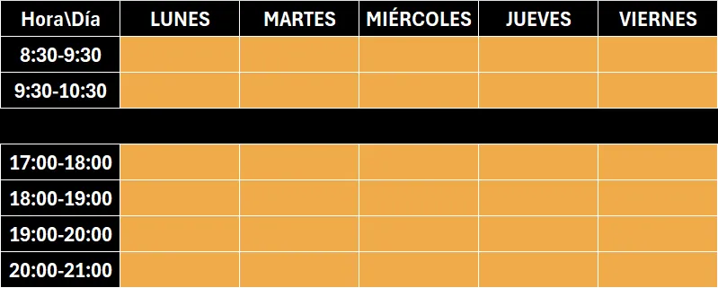 tabla con horario de clases del centro
