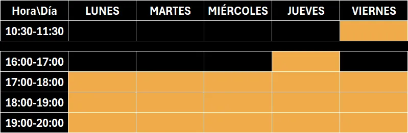 tabla con horario de clases del centro