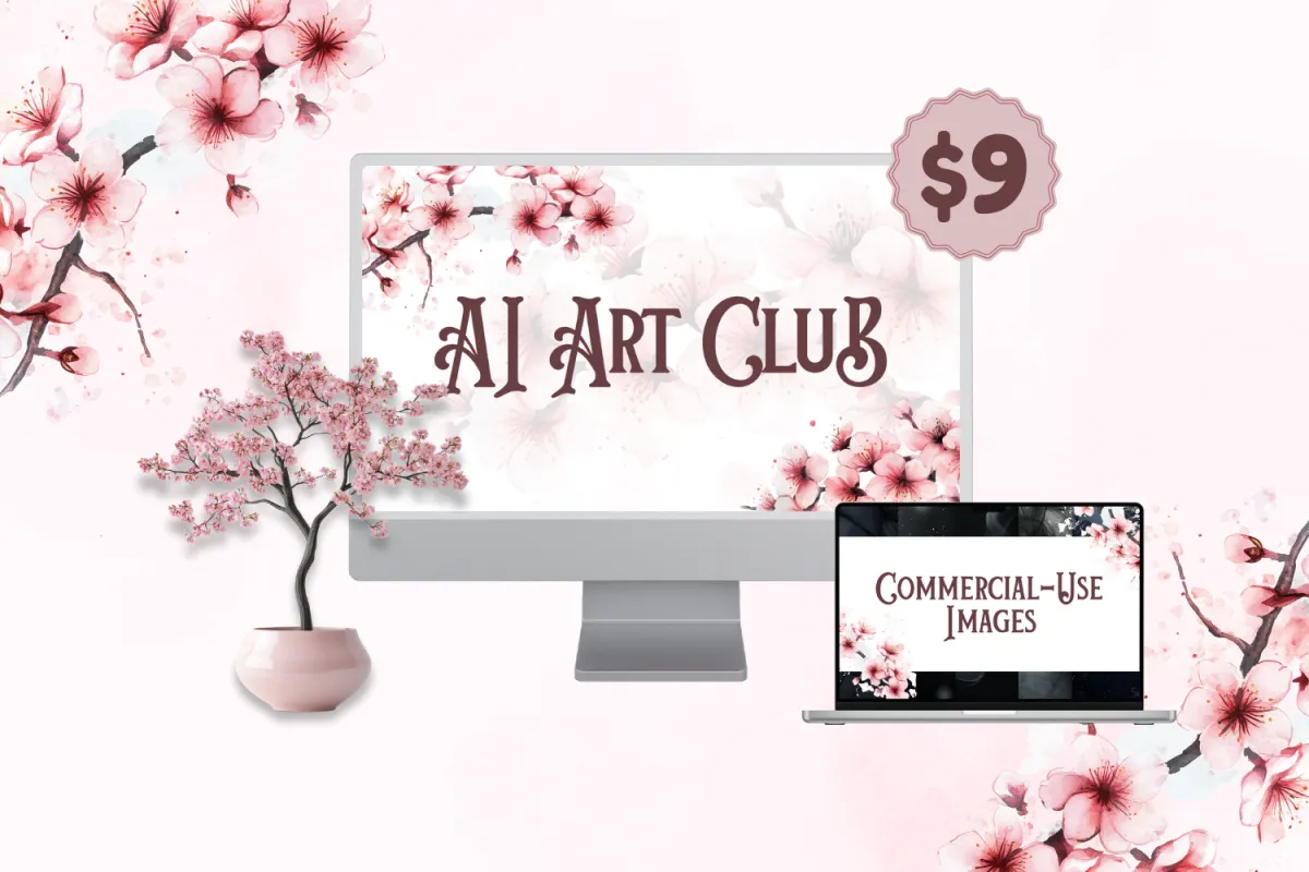 mockup of "AI At Club" ith commercial-use images for $9 per month