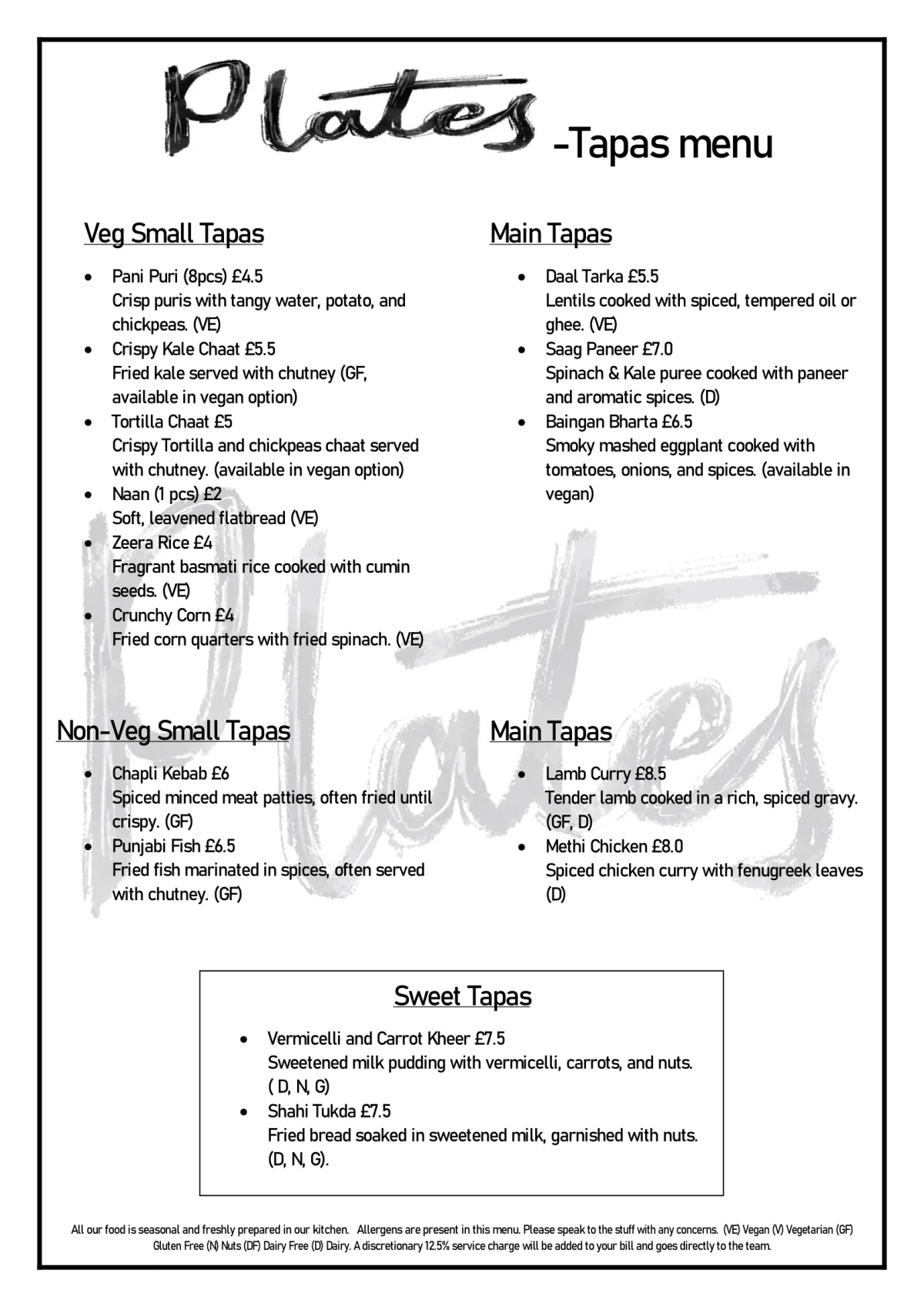 Tapas Menu