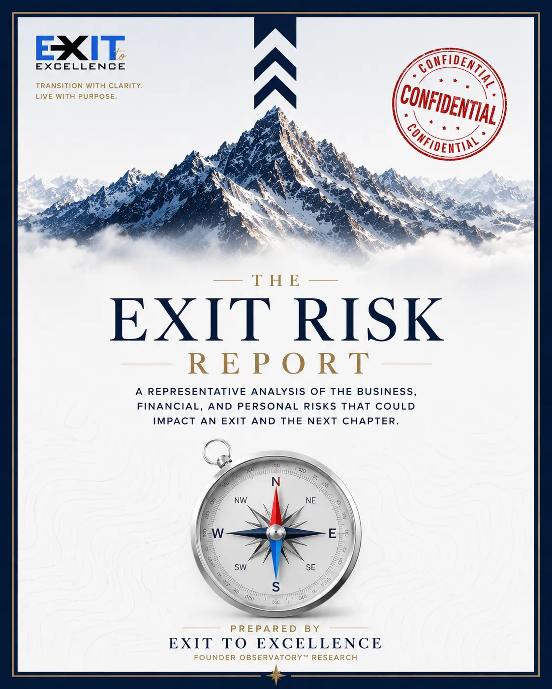 Representative Exit Risk Report showing business, financial, and founder risk analysis for business owners preparing to sell their companies.