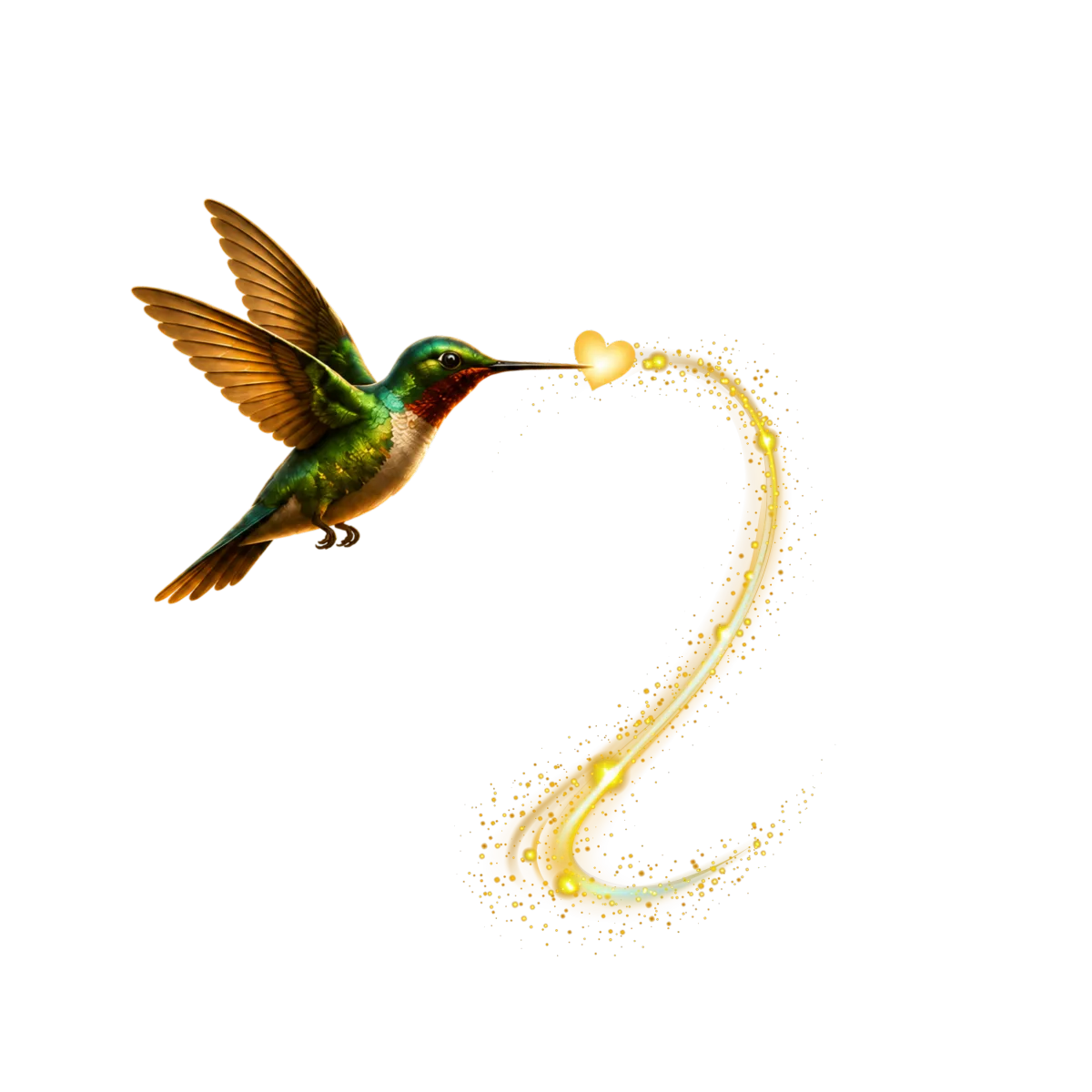 Hummingbird carrying a golden light symbolizing peace