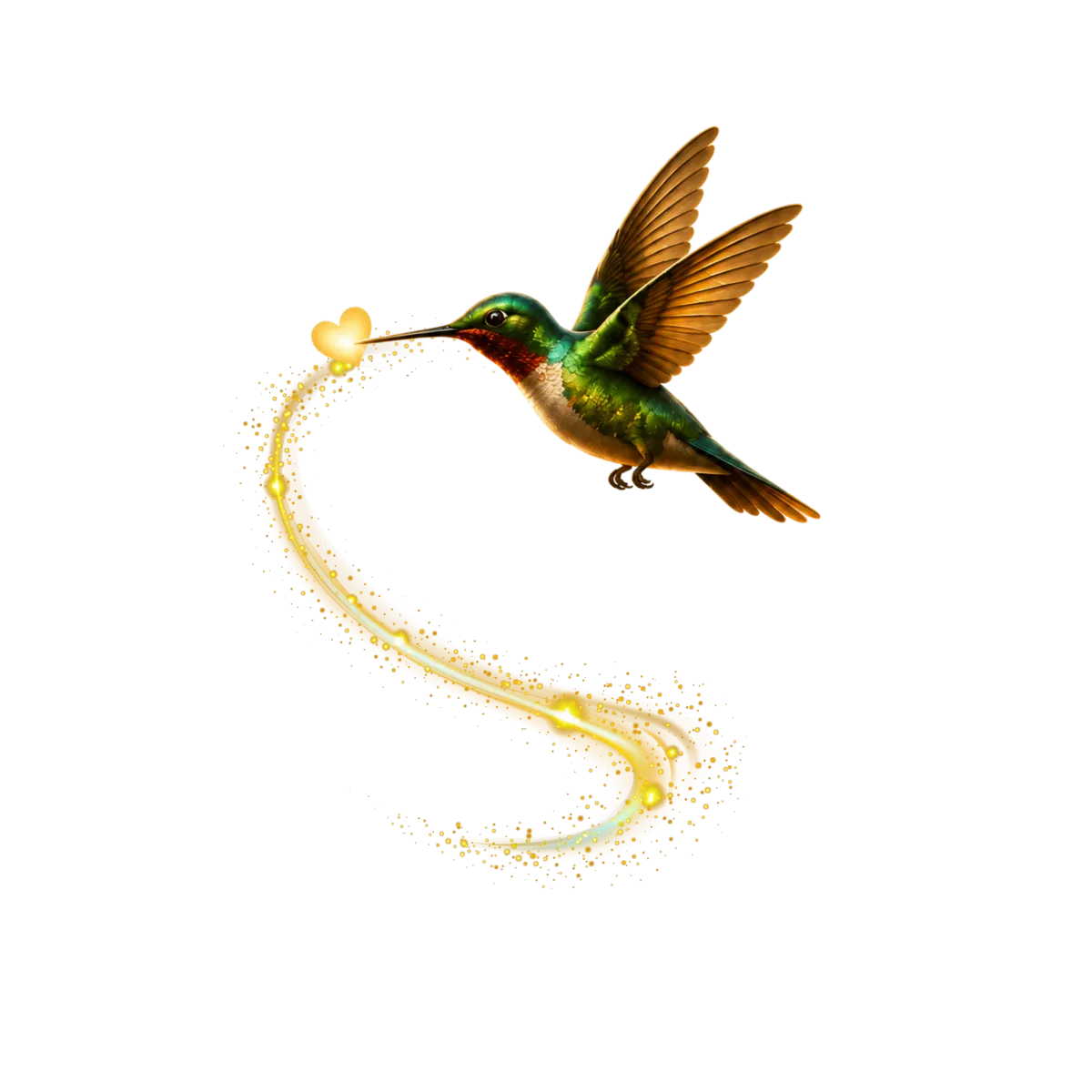 Hummingbird carrying a golden light symbolizing peace