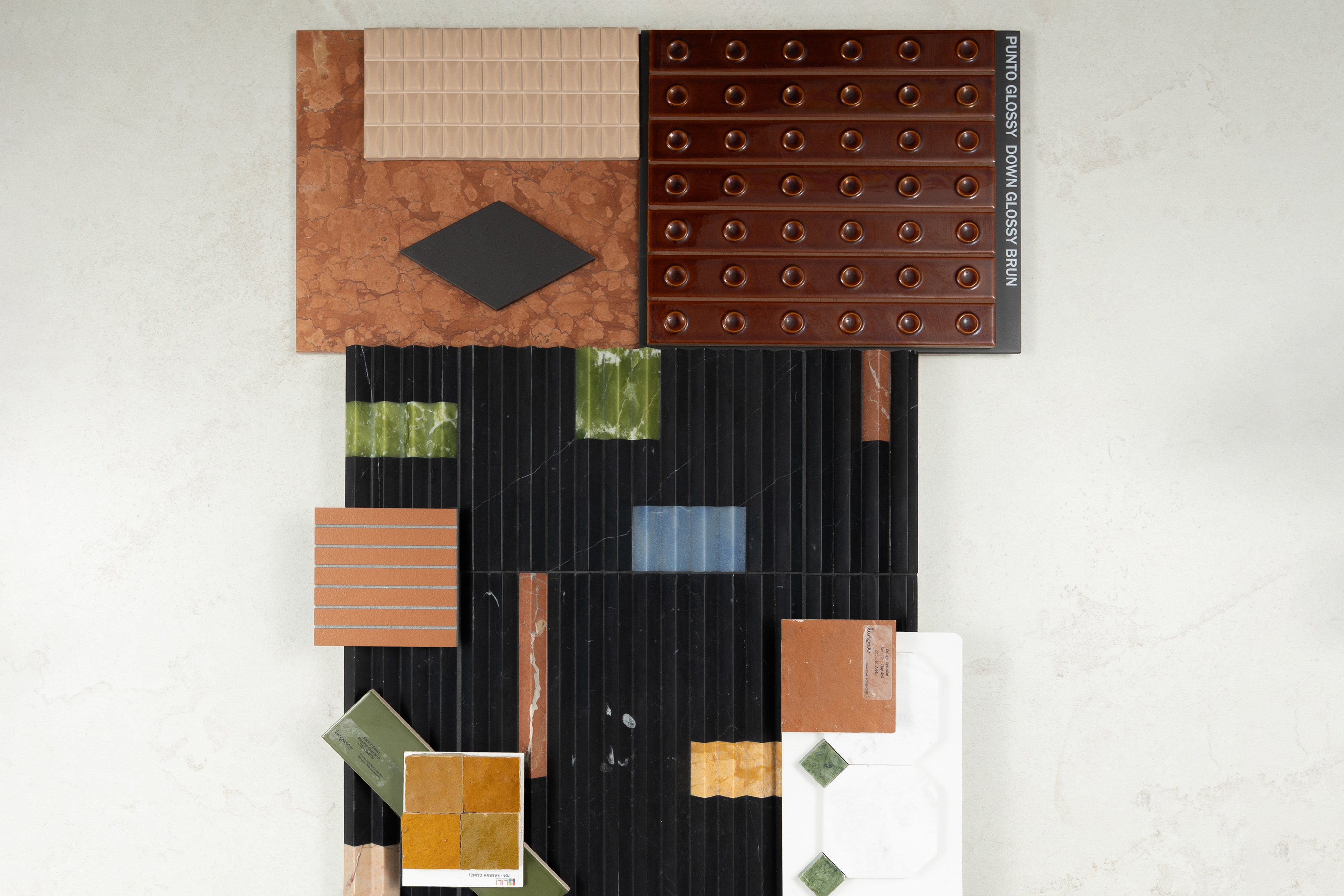 Mix of natural materials including natural stone tile