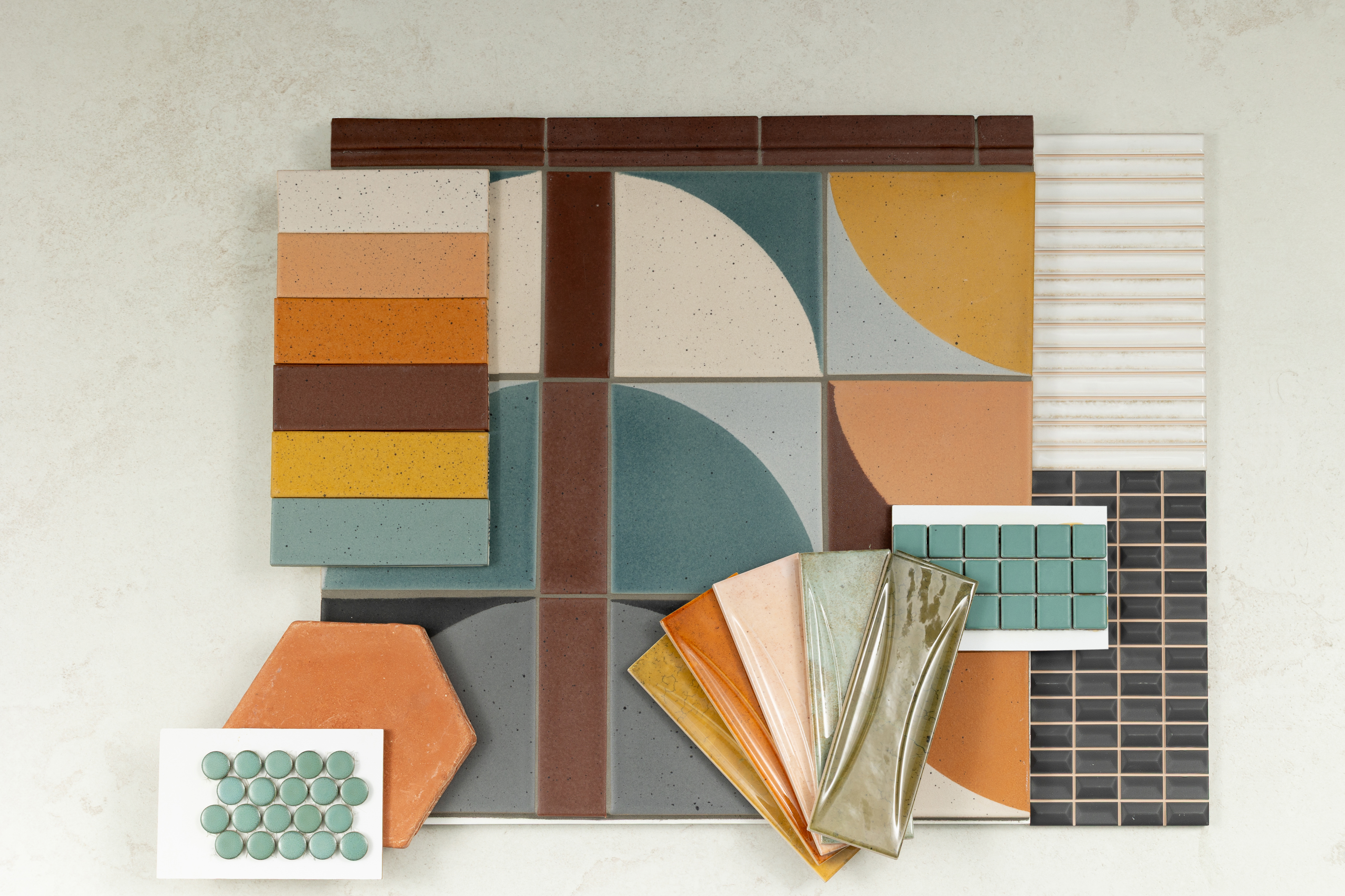 Flat lay of made to order ceramic tile.