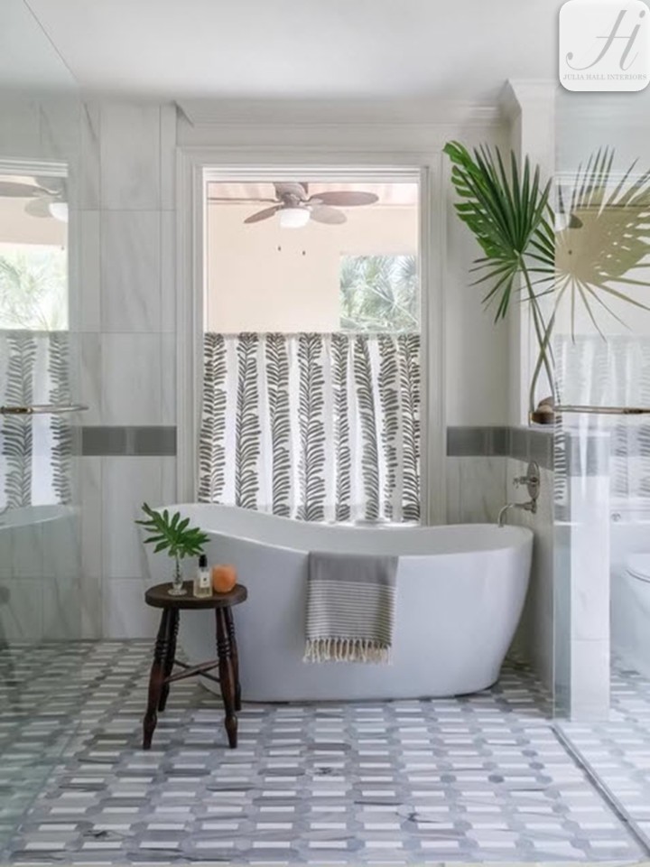 Marble floor & wall tile in residential bathroom