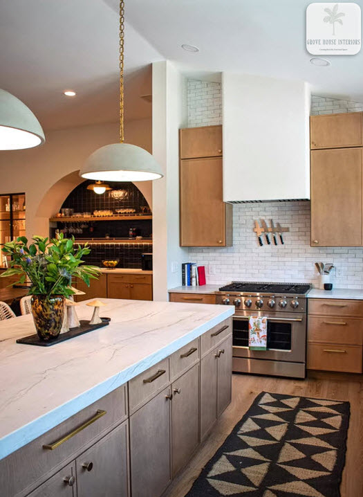 Kitchen image with white ceramic backsplash tile
