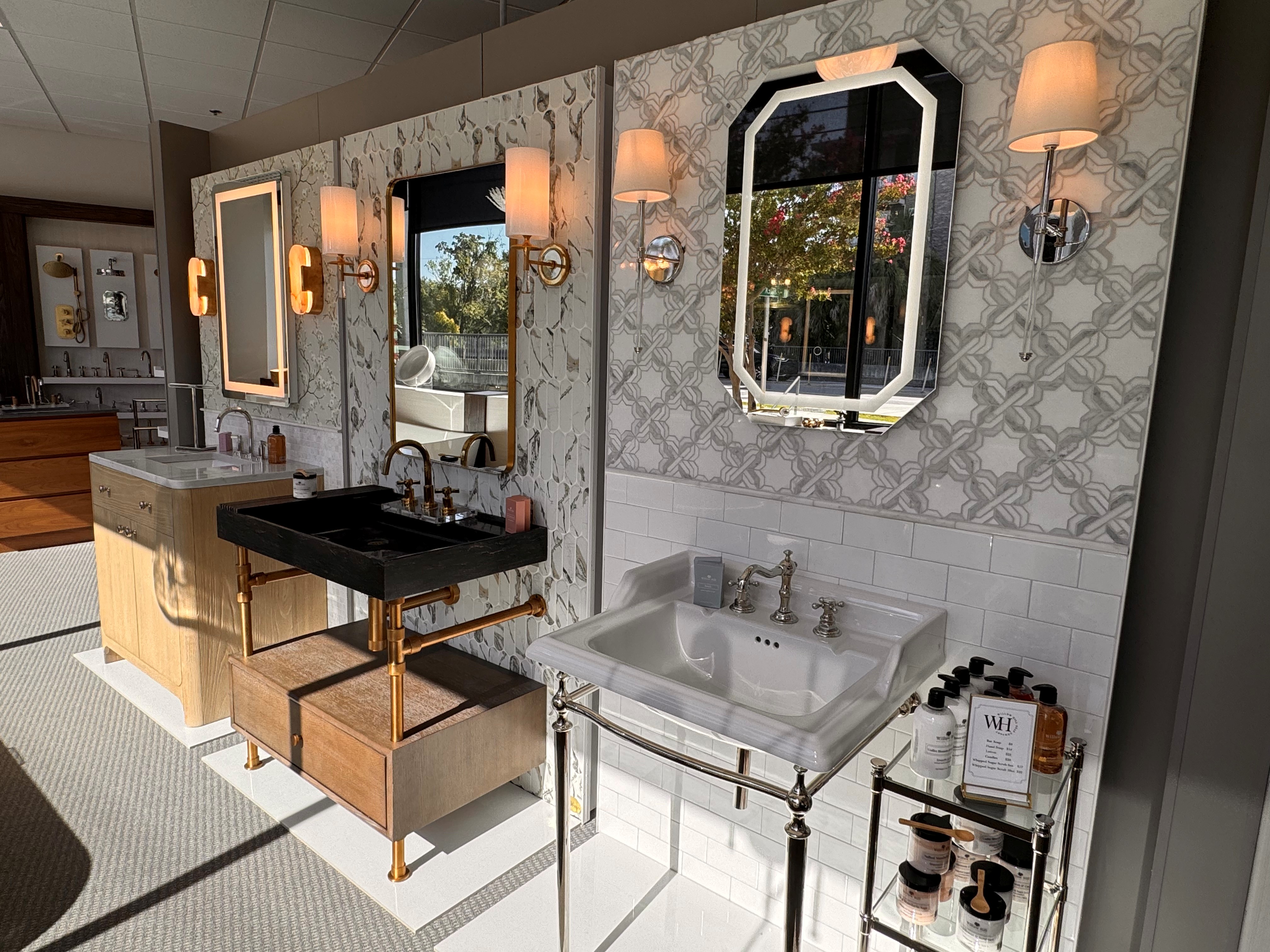 Image of 3 showroom displays in a high end commercial fixture & hardware store