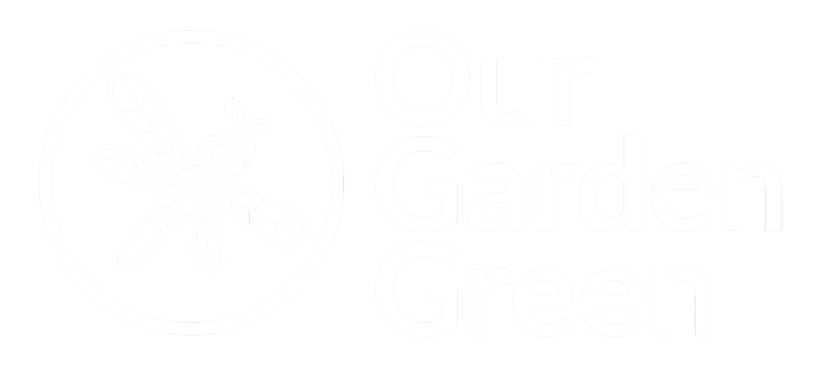 White logo for Our Garden Green