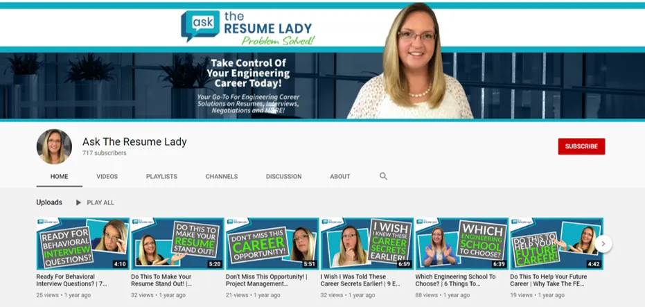 Image of the Ask The Resume Lady's YouTube Channel