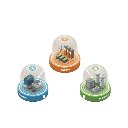 Former industrial riverside with visible soil remediation zones and patchwork vegetation