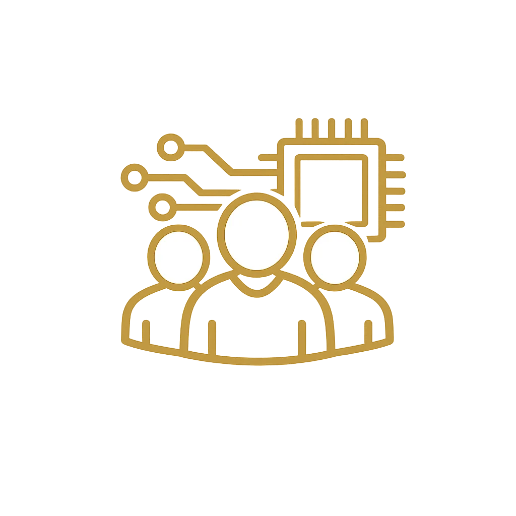 Gold workforce adoption icon showing employees connected with artificial intelligence and digital technology