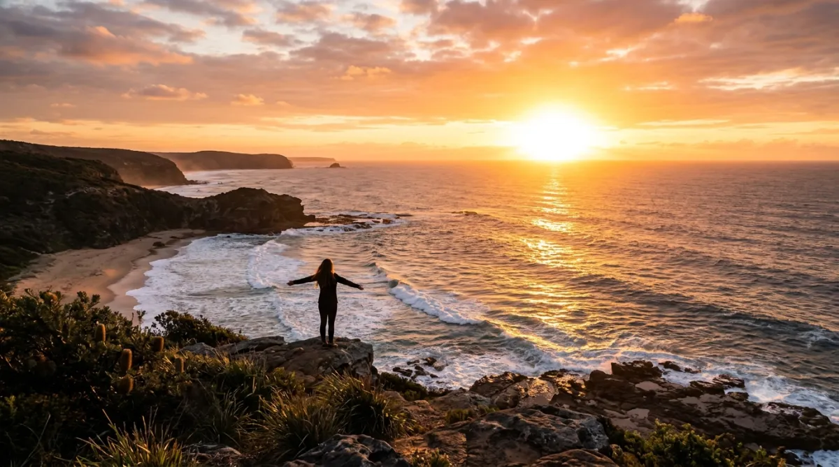 Sunrise breaking over the Australian coastline, symbolizing arising and shining