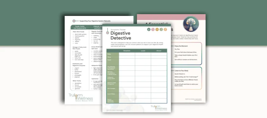 Gut Clarity online course visual featuring digestive wellness tools and learning materials to support gut healing and clarity