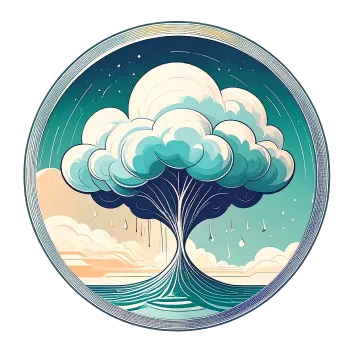 Stressed gut icon: storm cloud over water representing gut tension, bloating after meals, appetite swings, and cramping during digestion