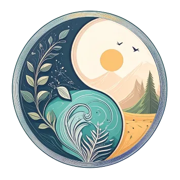 Imbalanced gut icon: yin-yang inspired nature graphic symbolizing microbial imbalance, candida overgrowth, and irregular bowel patterns