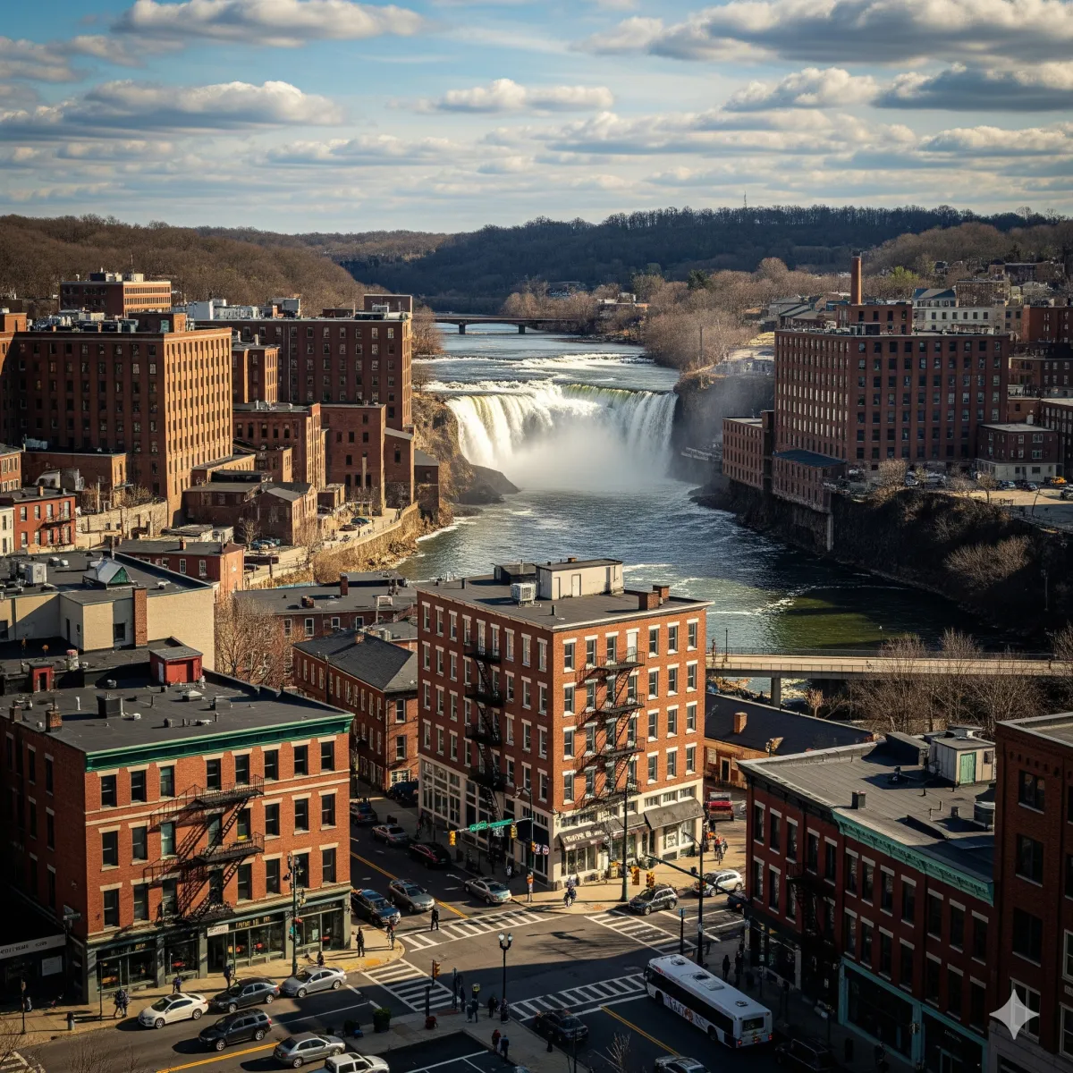 Las Cataratas del Passaic en Paterson, NJ, mostrando la fuente de agua de la ciudad que tratamos con nuestros sistemas de purificación.
