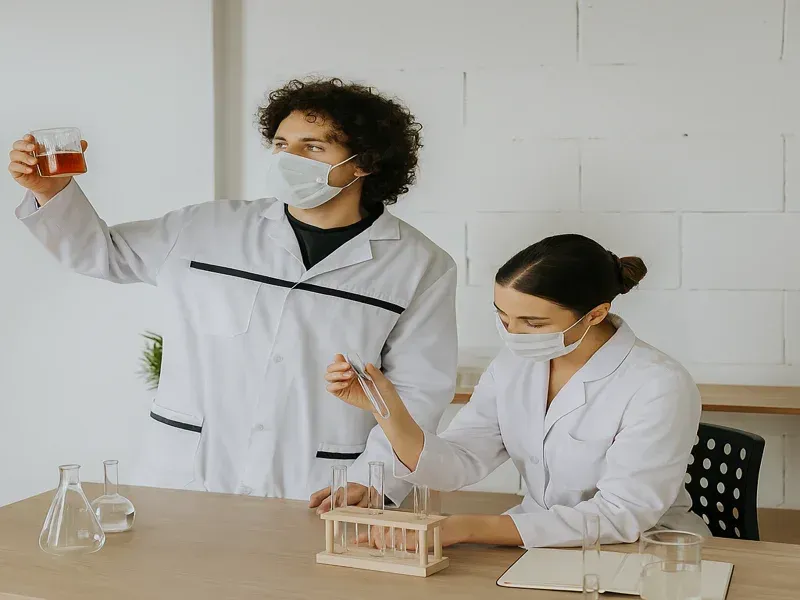 Expertos en laboratorio analizando la calidad del agua, verificando pureza y seguridad para consumo en hogares y negocios.