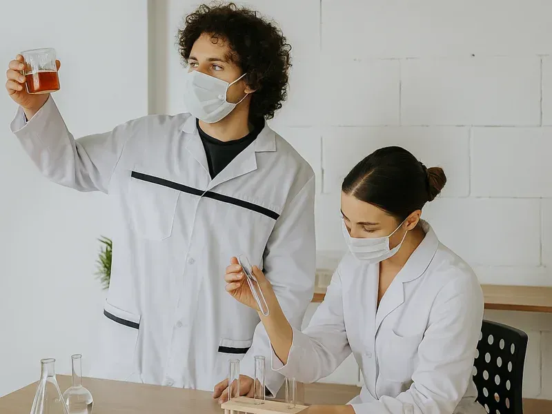 Expertos en laboratorio analizando la calidad del agua, verificando pureza y seguridad para consumo en hogares y negocios.