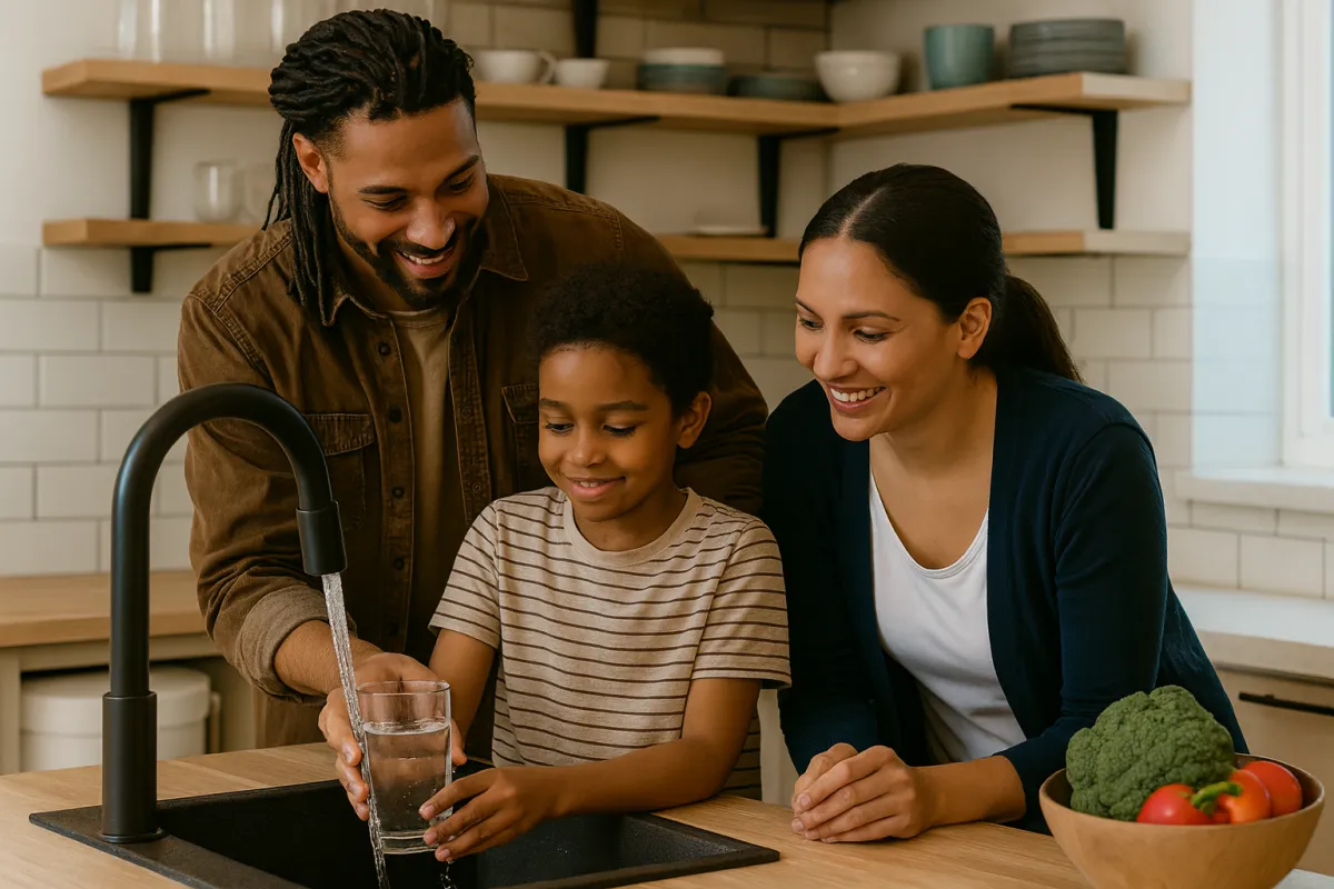 Famlia en Clifton ,gozando agua purificada