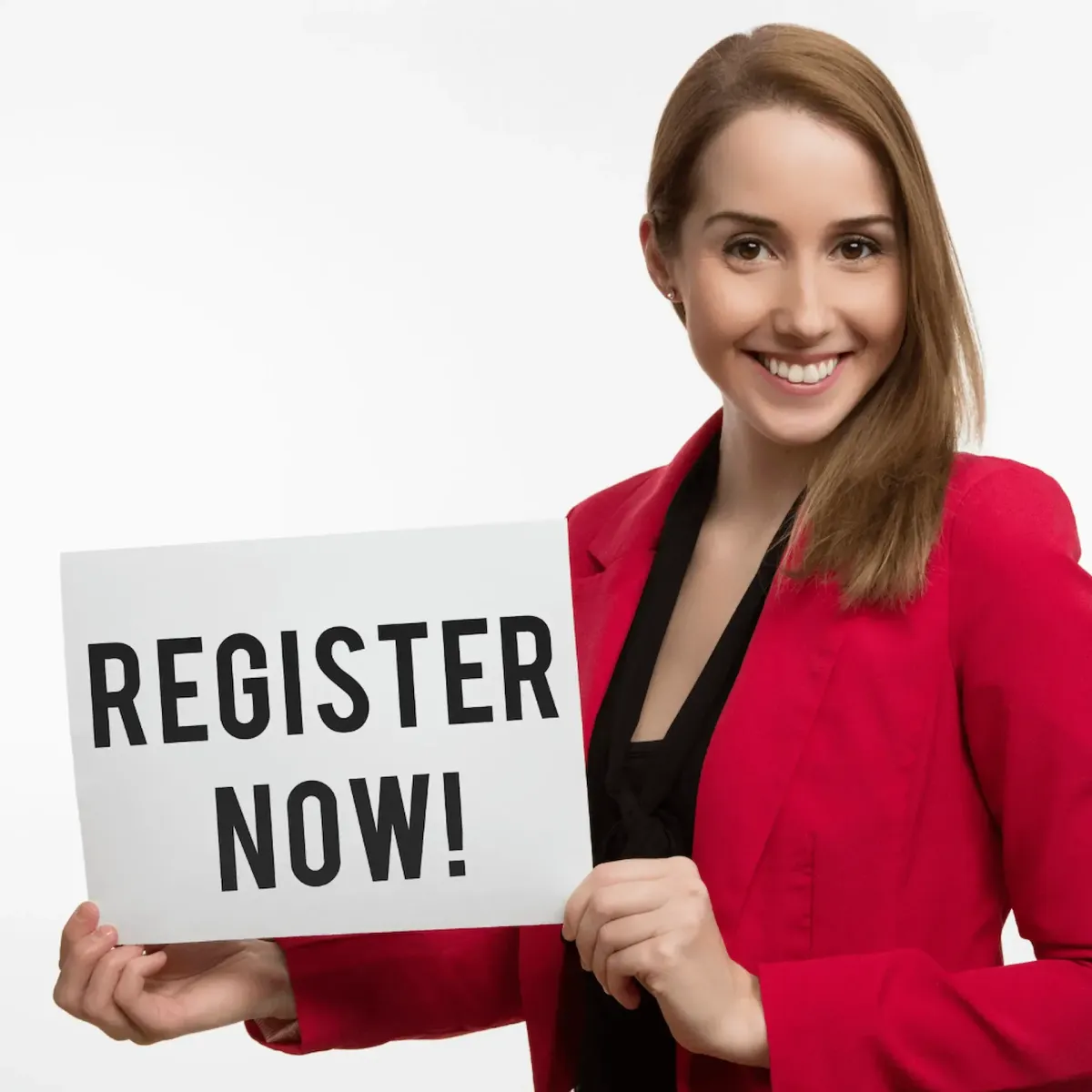 Mujer feliz con publicidad en mano registrat ahora aquafeel solutions Nj