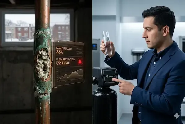 Daniel Ruiz analizando infraestructura de agua corroída en New Jersey frente a sistema de ingeniería Vortech de alta eficiencia.