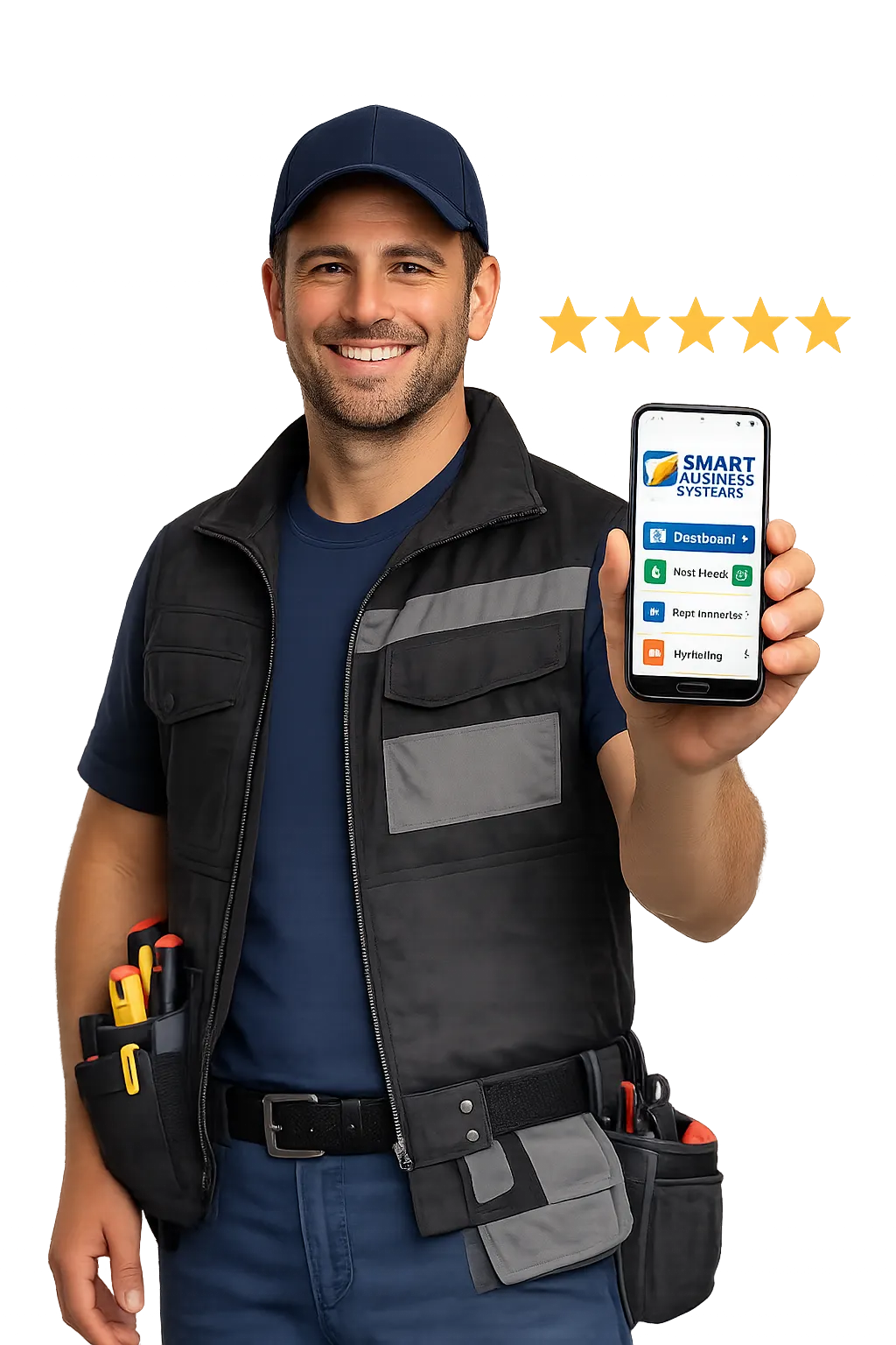Electrician using business app on mobile phone