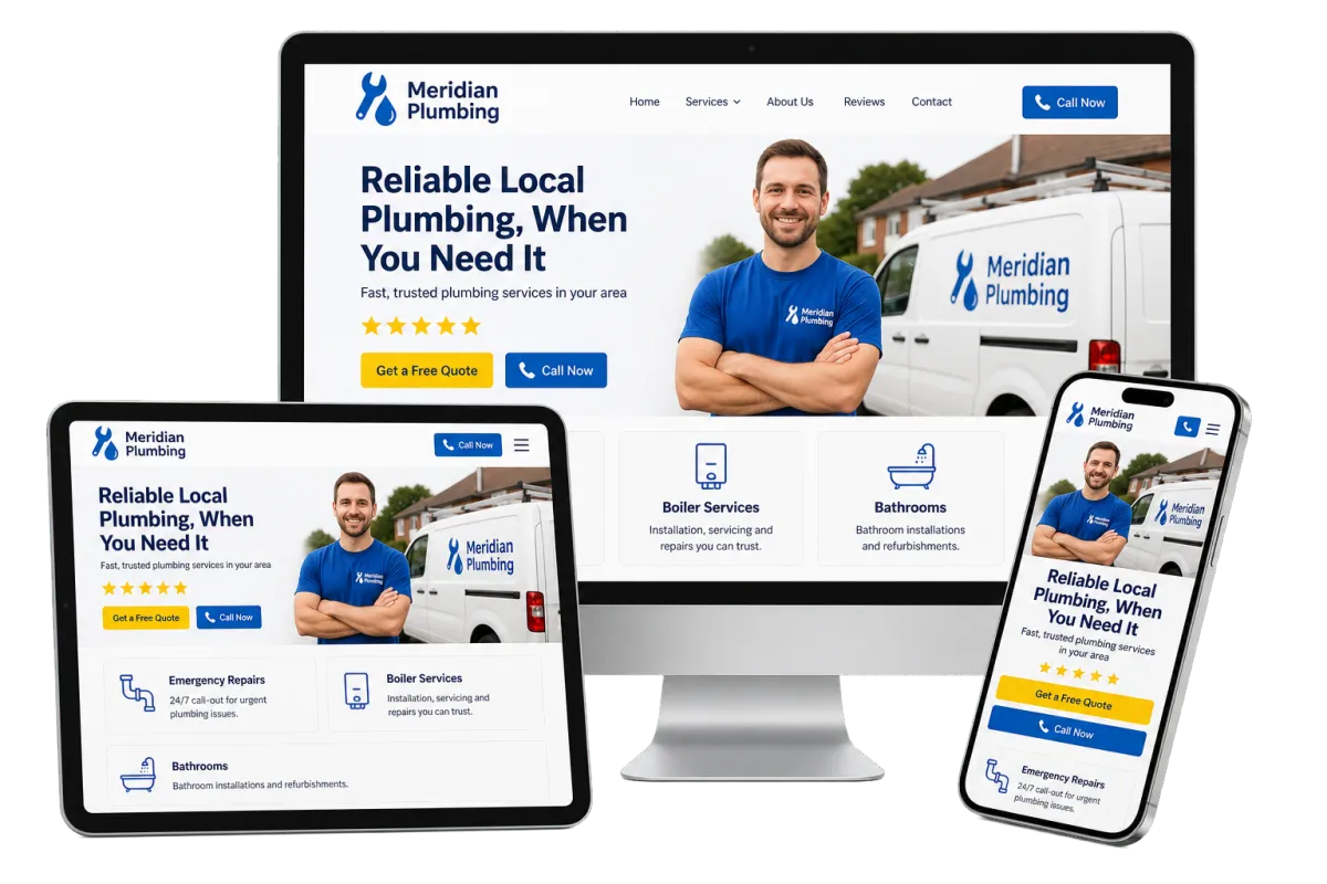 Smart Business Systems website displayed on a laptop and mobile phone, showcasing responsive design