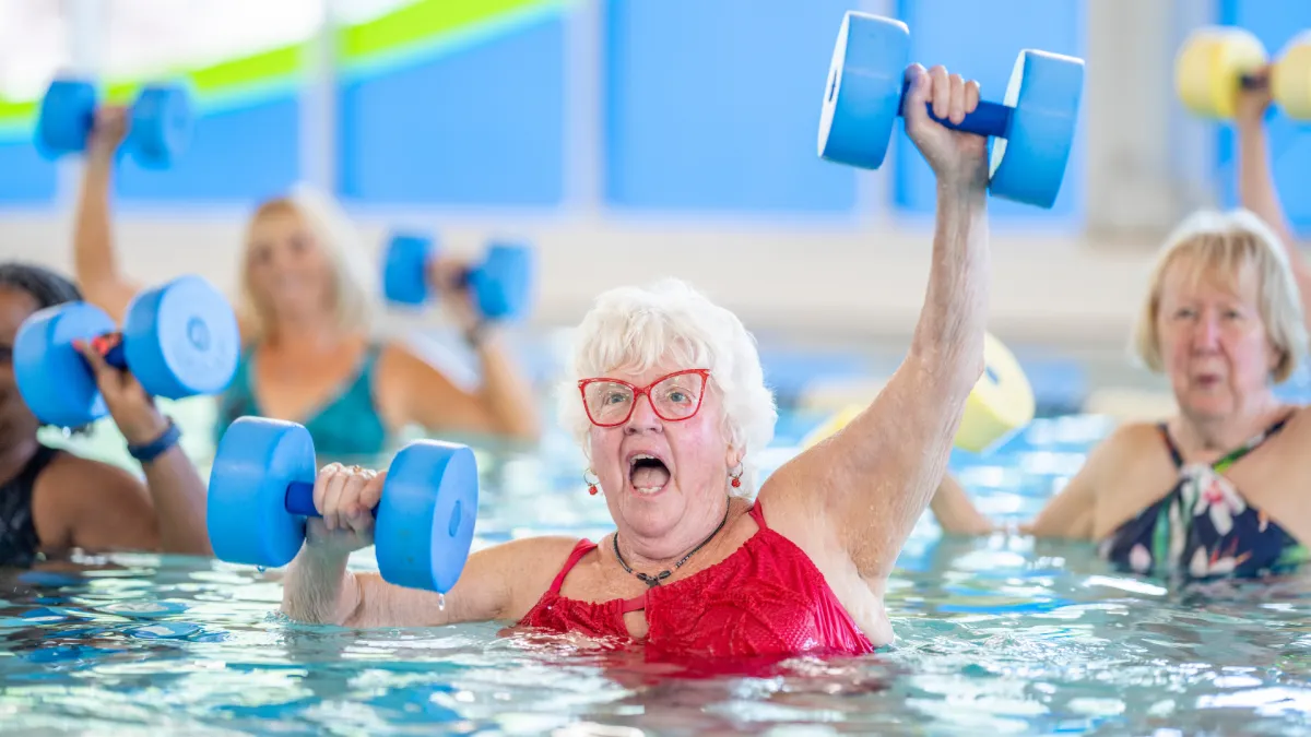 a pool with blue water is shown from above
