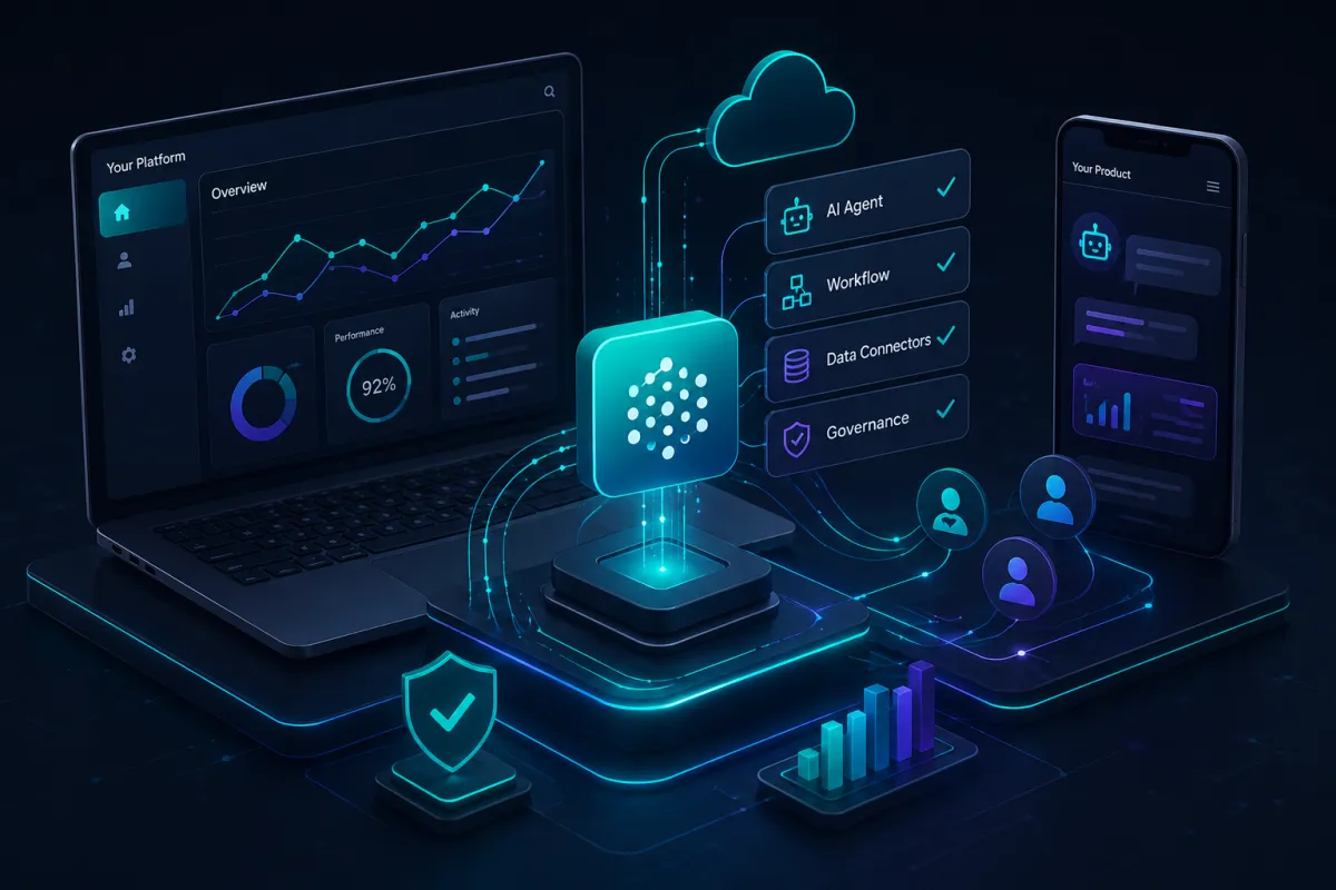 Deep slate technical panel showing the internal node-link logic of an AI agent